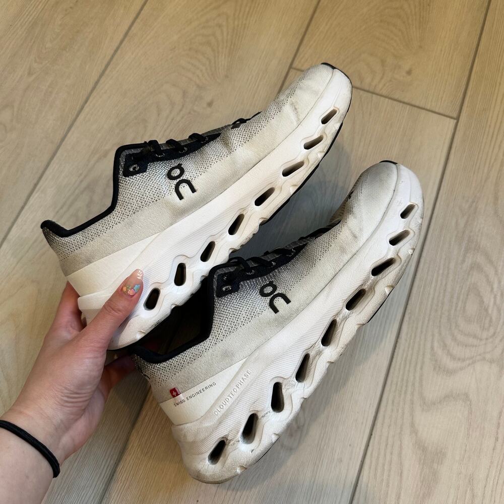 On Cloudtilt Cloudtec Phase black ivory lace up athletic lifestyle sneakers 9 - Picture 6 of 9